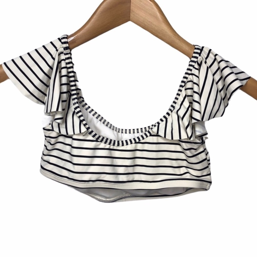 Vince Camuto Blossom Stripes Off The Shoulder Bikini Top Size XS Black Cream - Picture 5 of 8